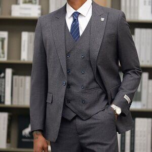 Charcoal W/ Blue Pinstriped Peak Lapel 3 Piece Stacy Adams Men's Suit